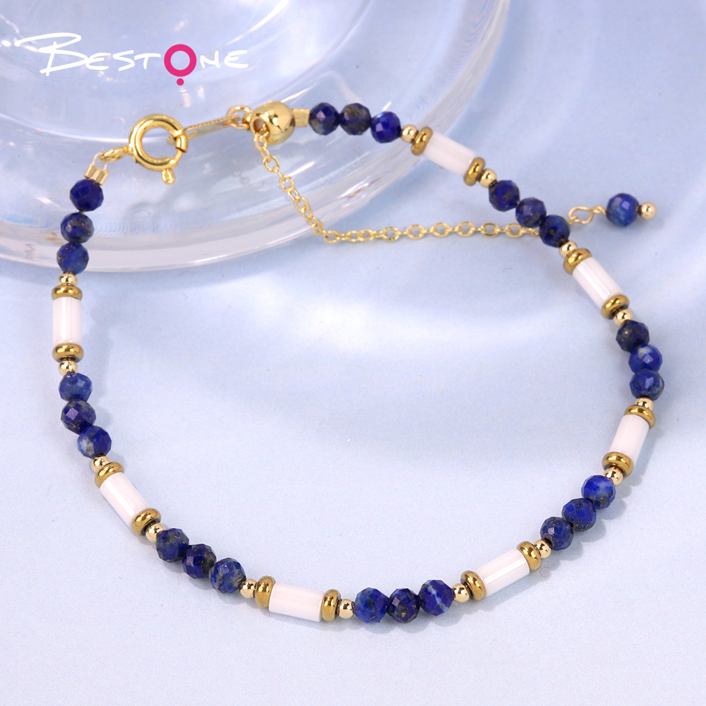 Ceramic & Natural Stone Bracelet with T-Bar Clasp | Gold Plated Jewelry Wholesale