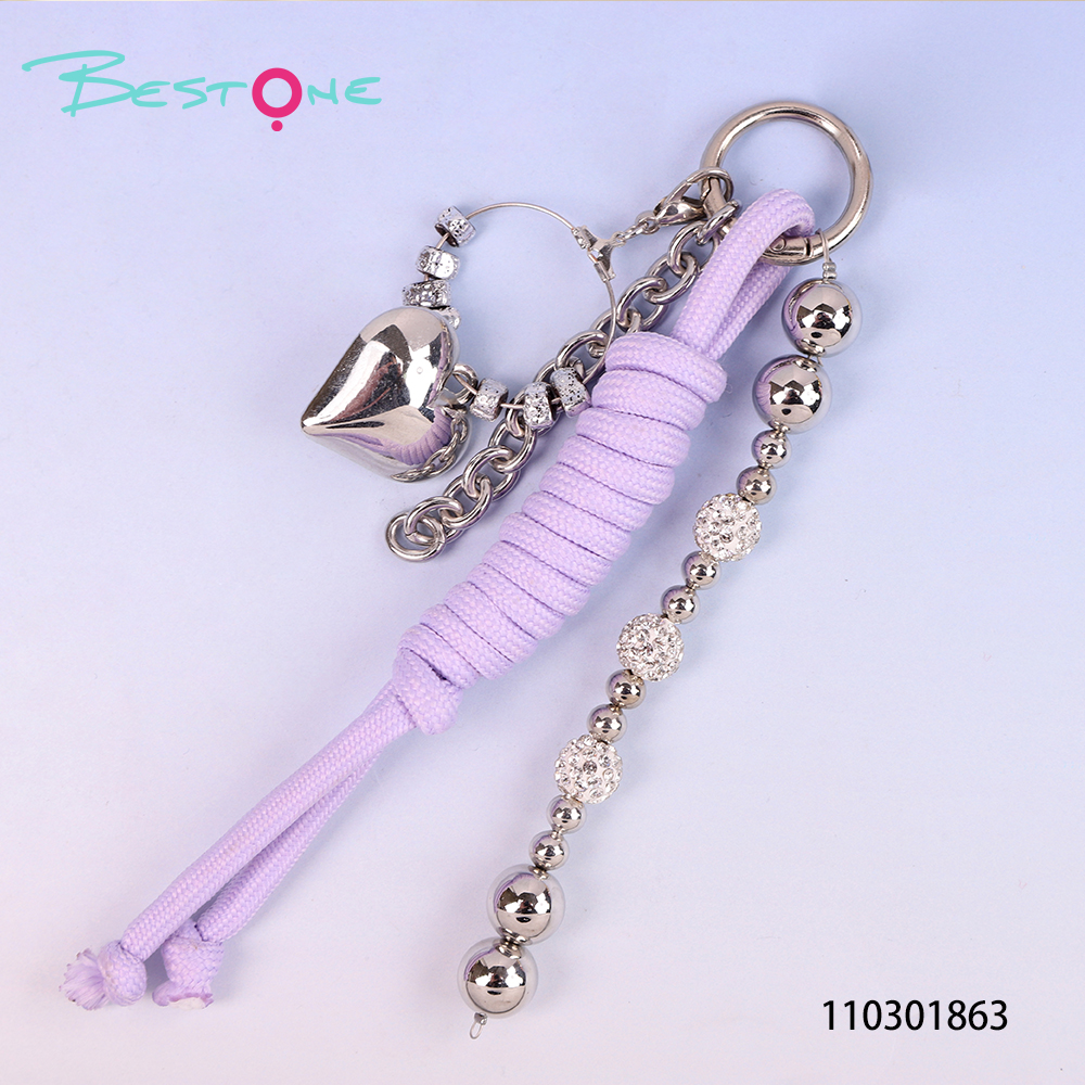 Custom Paracord Bag Charm with Acrylic Heart Pendant