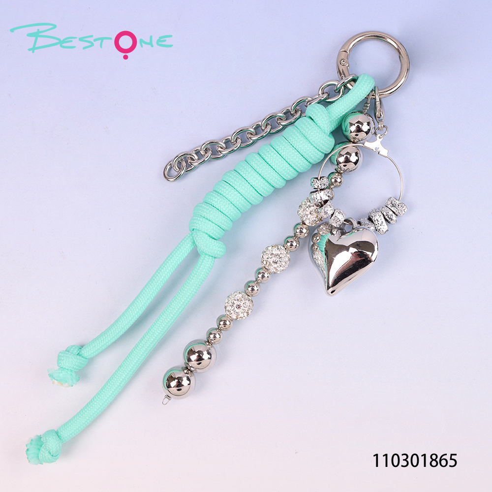 Custom Paracord Bag Charm with Acrylic Heart Pendant