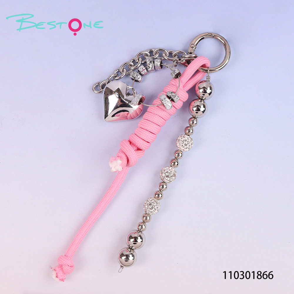 Custom Paracord Bag Charm with Acrylic Heart Pendant
