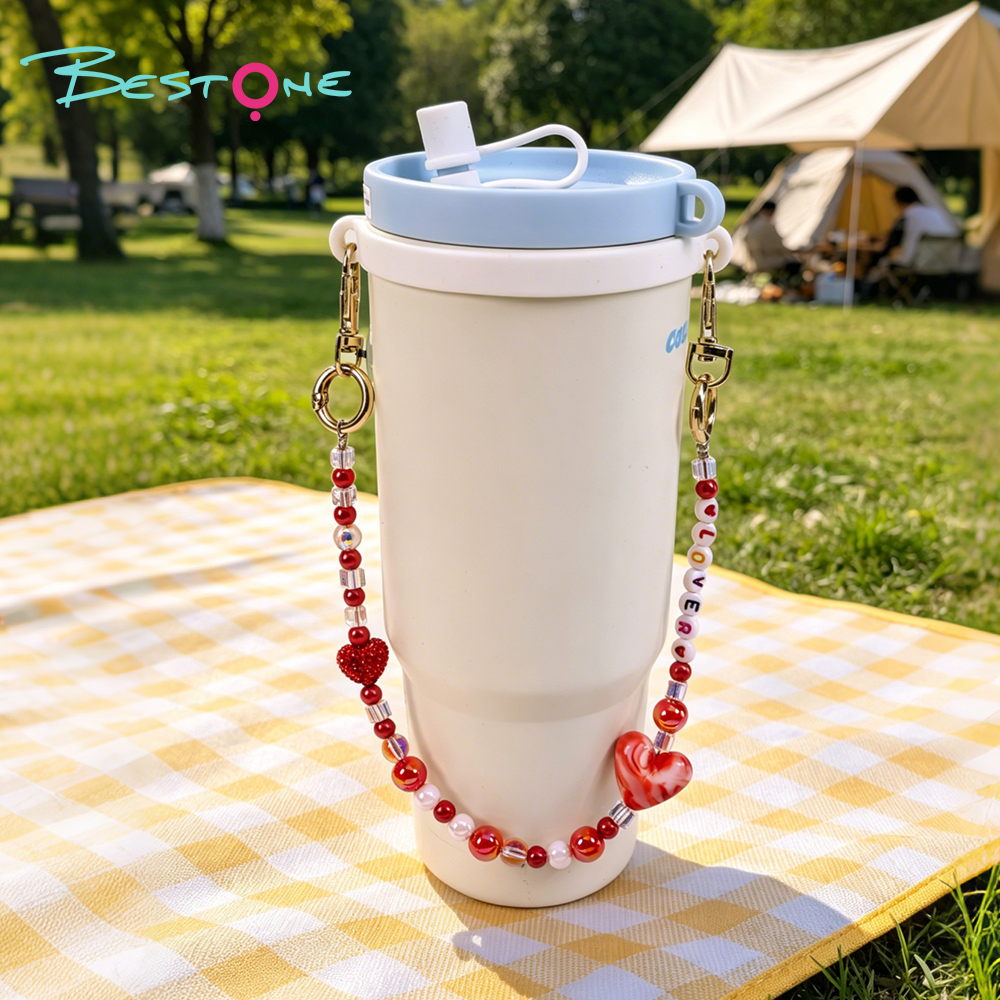 Wholesale Pink & Red Tumbler Charm Chains | Acrylic Heart Cup Charms for Tumblers & Water Bottles