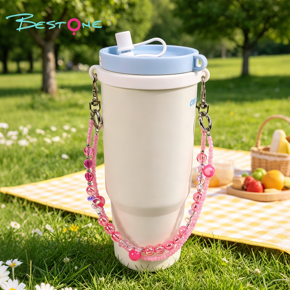 Wholesale Beaded Tumbler Charm Chains | Heart & Glass Bead Cup Charms for Tumblers