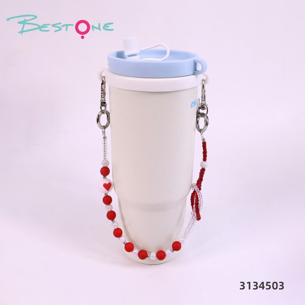 Wholesale Beaded Tumbler Charm Chains | Heart & Glass Bead Cup Charms for Tumblers