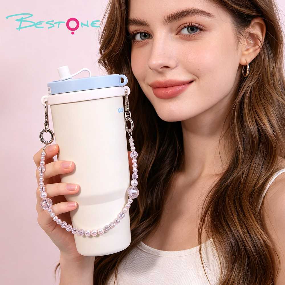 Custom Elegant Pearl & Crystal Tumbler Cup Charm Chain for Stanley Cups