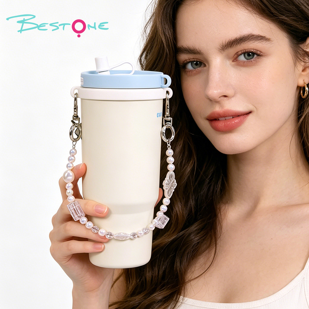 Custom Elegant Pearl & Crystal Tumbler Cup Charm Chain for Stanley Cups