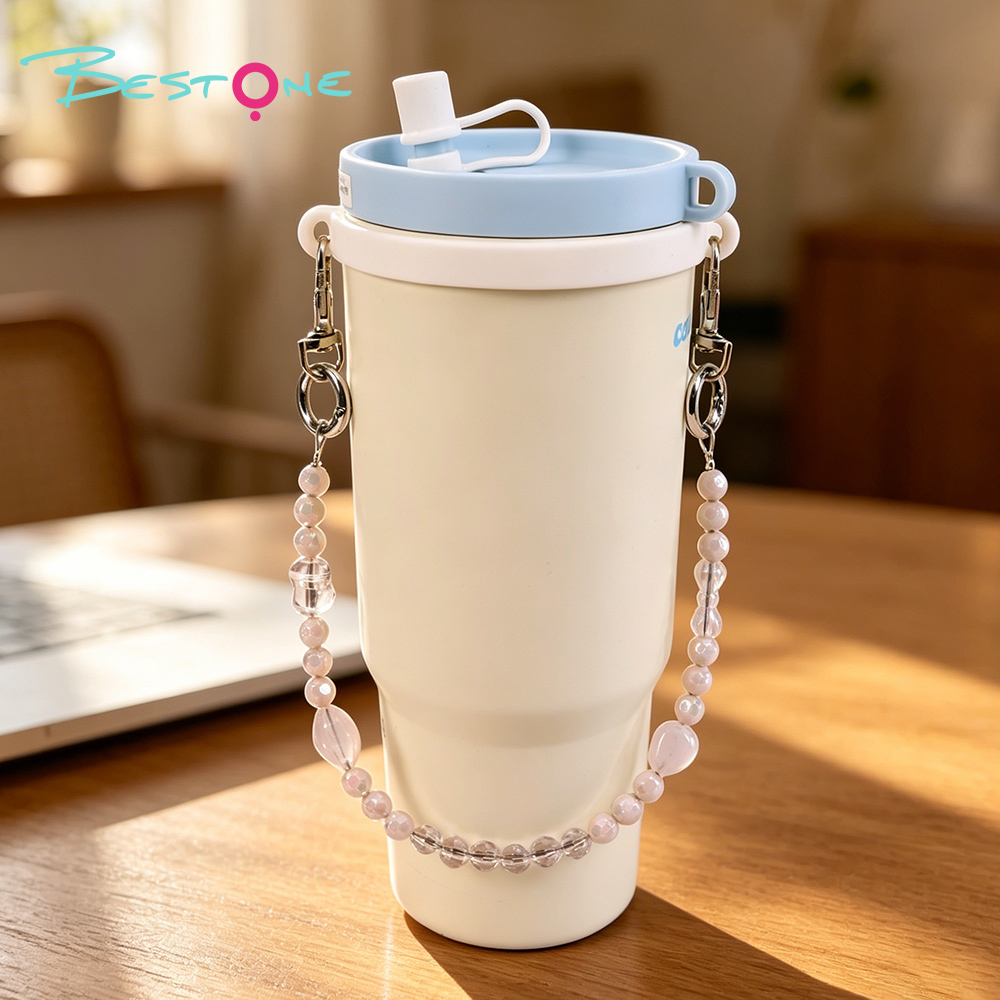 Custom Elegant Pearl & Crystal Tumbler Cup Charm Chain for Stanley Cups