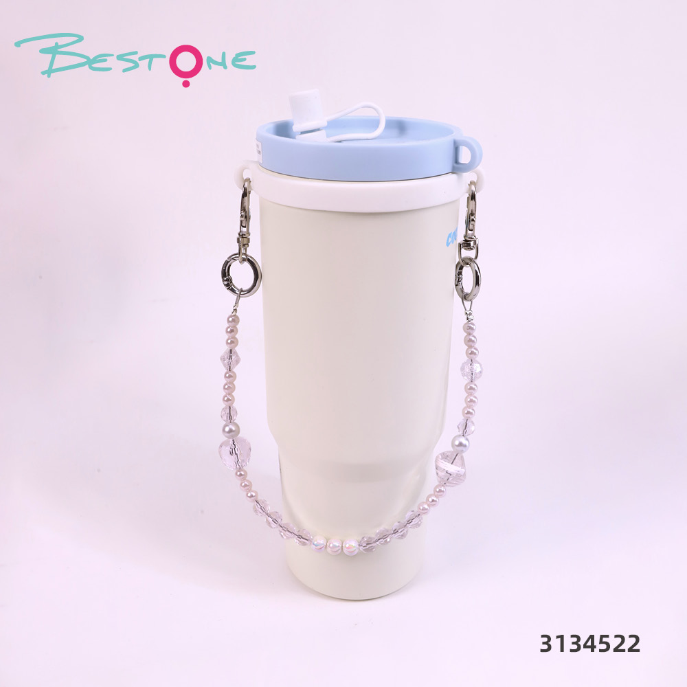 Custom Elegant Pearl & Crystal Tumbler Cup Charm Chain for Stanley Cups