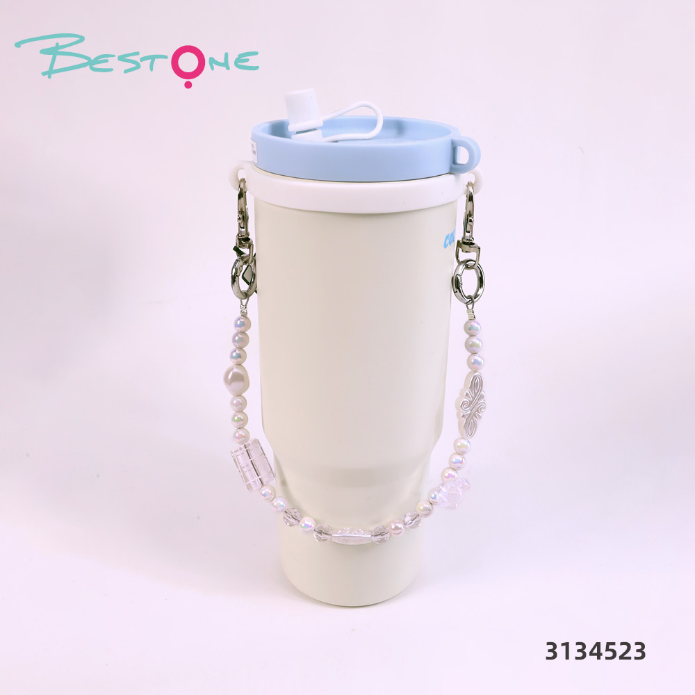 Custom Elegant Pearl & Crystal Tumbler Cup Charm Chain for Stanley Cups