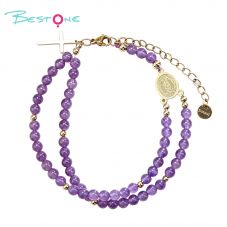 Natural Stone Beaded Cross Bracelet with Stainless Steel Charms