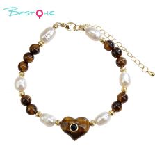 Natural Stone Pearl Beaded Heart Charm Bracelet