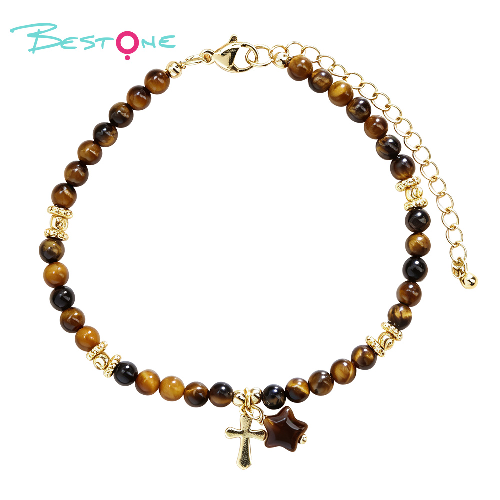 Natural Stone Star Cross Beaded Bracelet