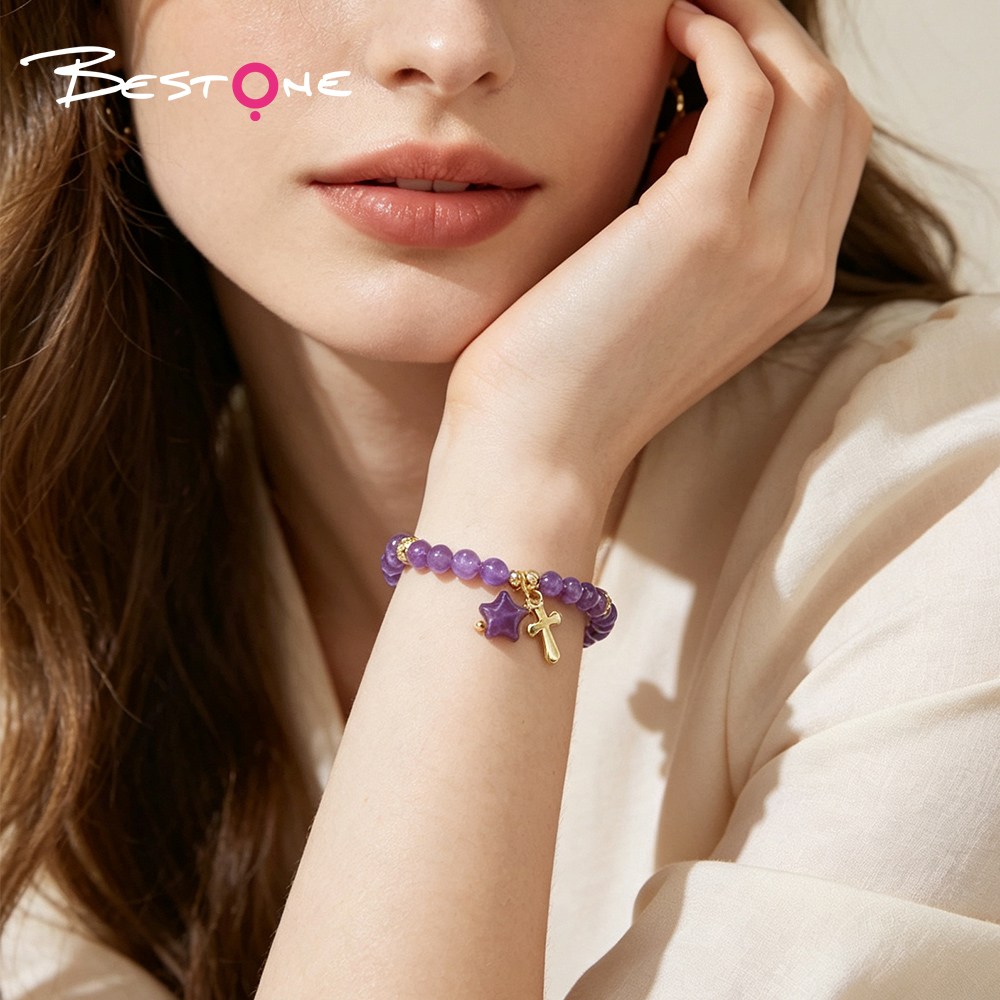 Natural Stone Star Cross Beaded Bracelet