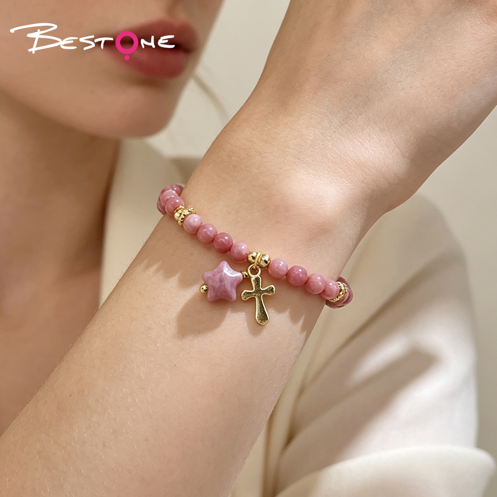 Natural Stone Star Cross Beaded Bracelet
