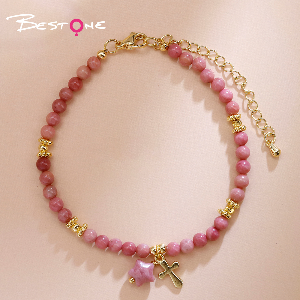 Natural Stone Star Cross Beaded Bracelet