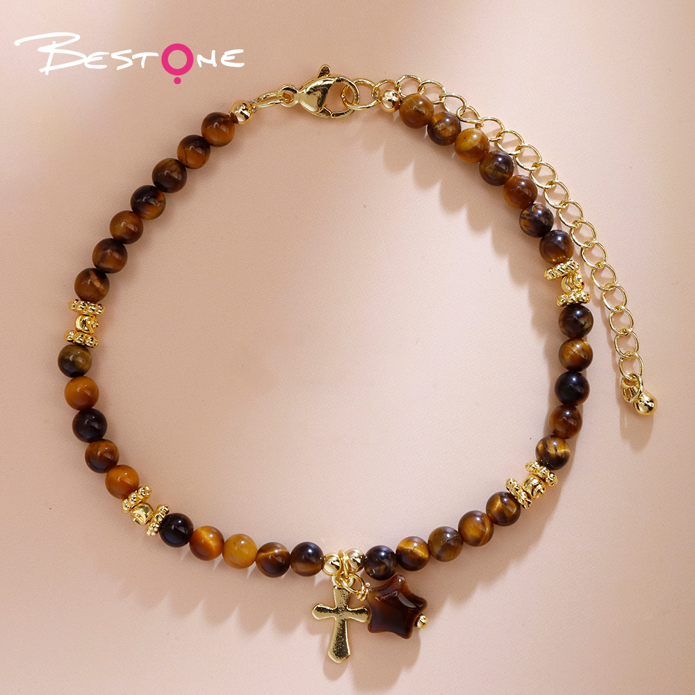 Natural Stone Star Cross Beaded Bracelet