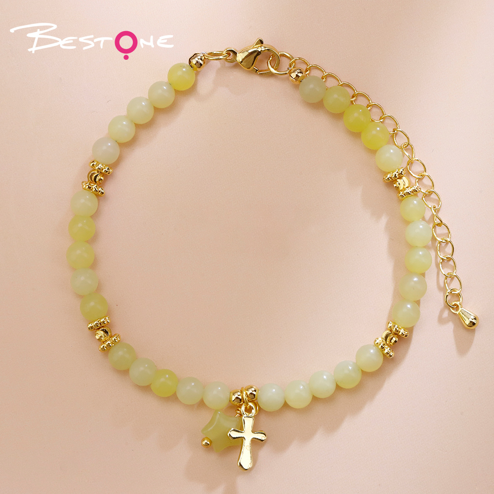 Natural Stone Star Cross Beaded Bracelet