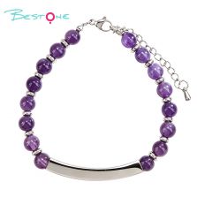 Natural Stone Beaded Bracelet with Stainless Steel Bar