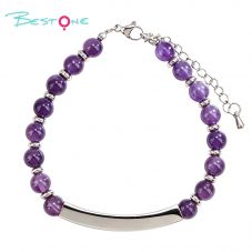 Natural Stone Beaded Bracelet with Stainless Steel Bar