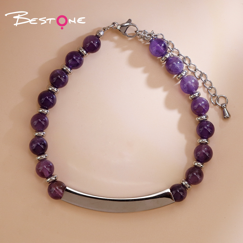Natural Stone Beaded Bracelet with Stainless Steel Bar