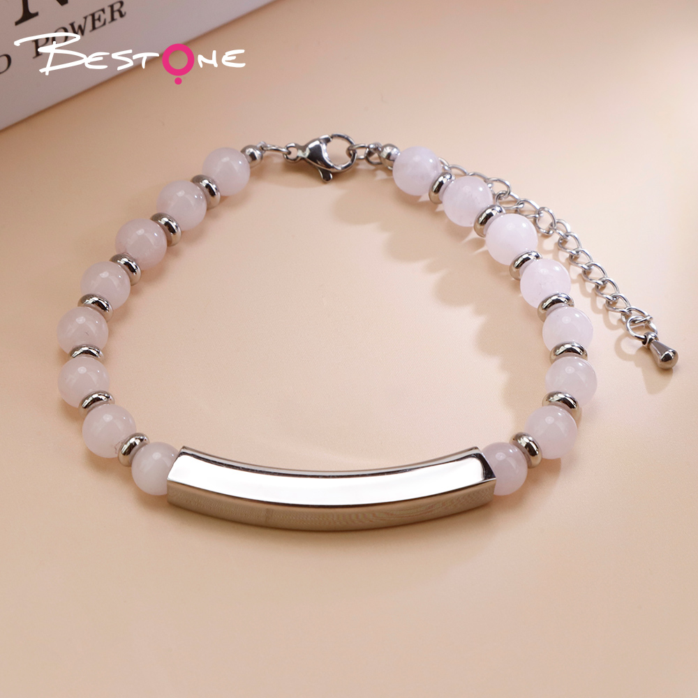 Natural Stone Beaded Bracelet with Stainless Steel Bar