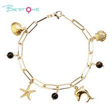 Natural Stone Ocean Charm Bracelet with Stainless Steel Charms