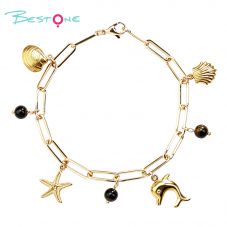 Natural Stone Ocean Charm Bracelet with Stainless Steel Charms