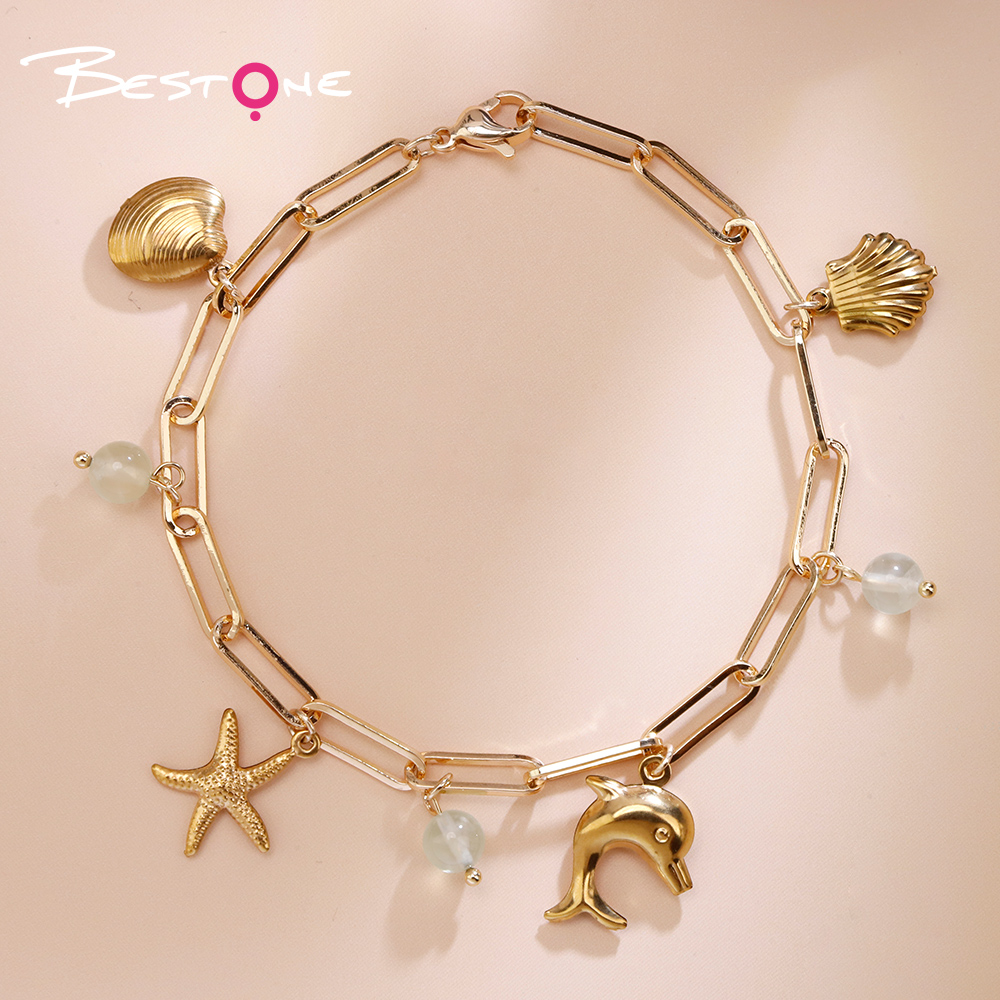 Natural Stone Ocean Charm Bracelet with Stainless Steel Charms