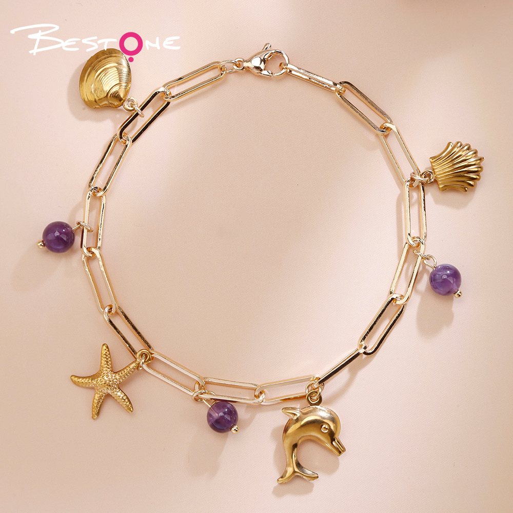 Natural Stone Ocean Charm Bracelet with Stainless Steel Charms
