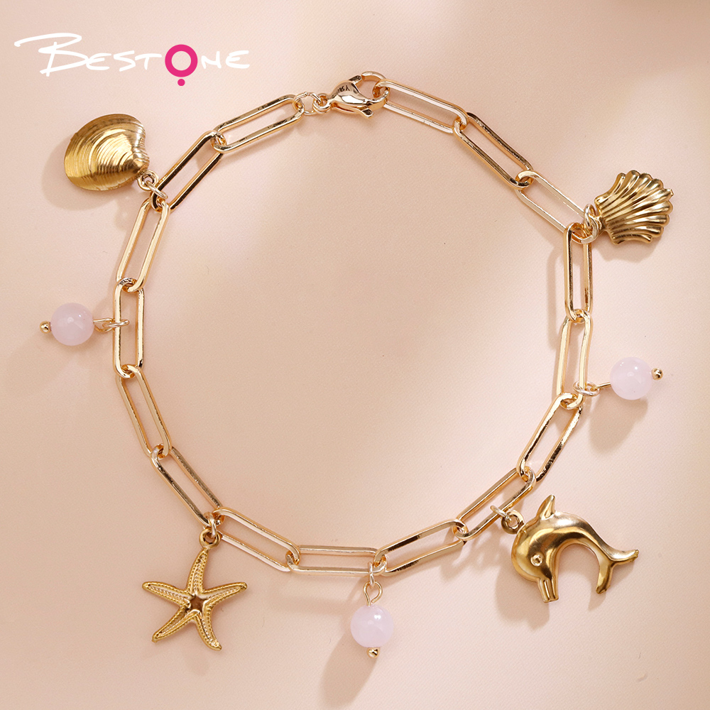 Natural Stone Ocean Charm Bracelet with Stainless Steel Charms