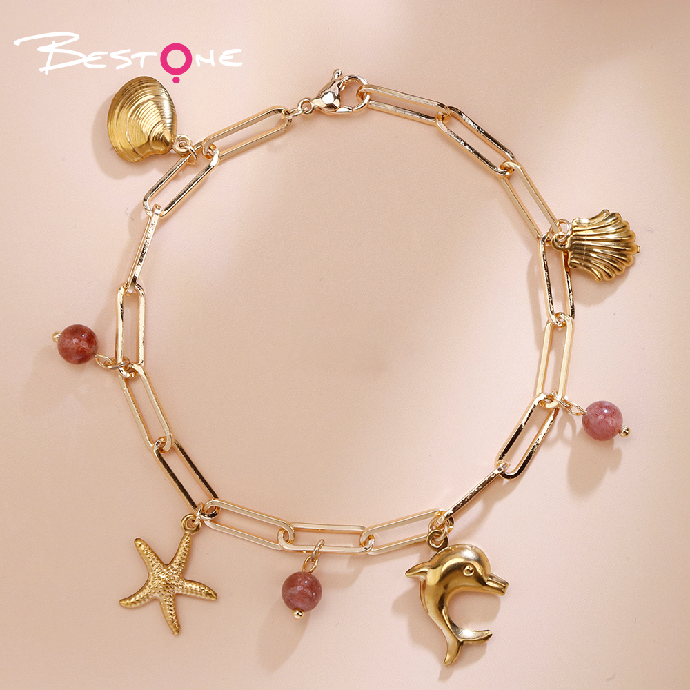Natural Stone Ocean Charm Bracelet with Stainless Steel Charms