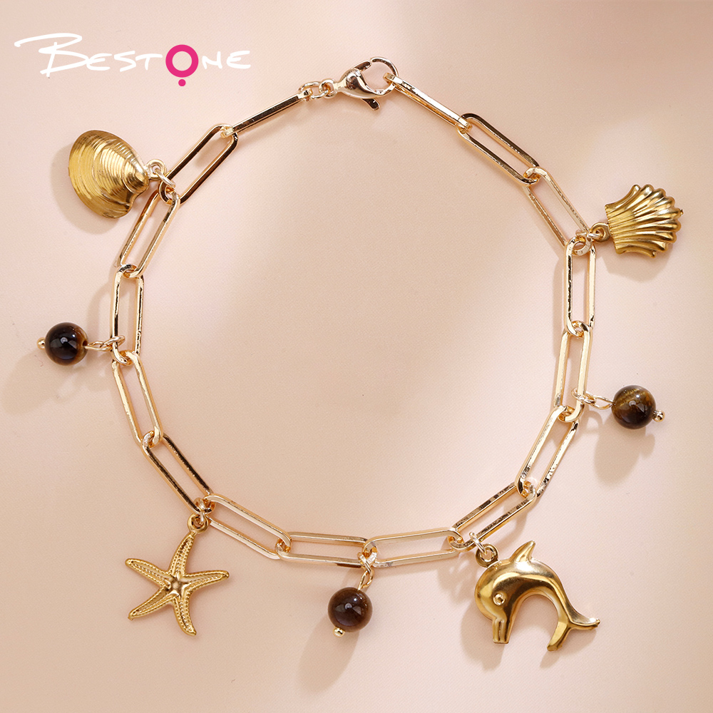 Natural Stone Ocean Charm Bracelet with Stainless Steel Charms