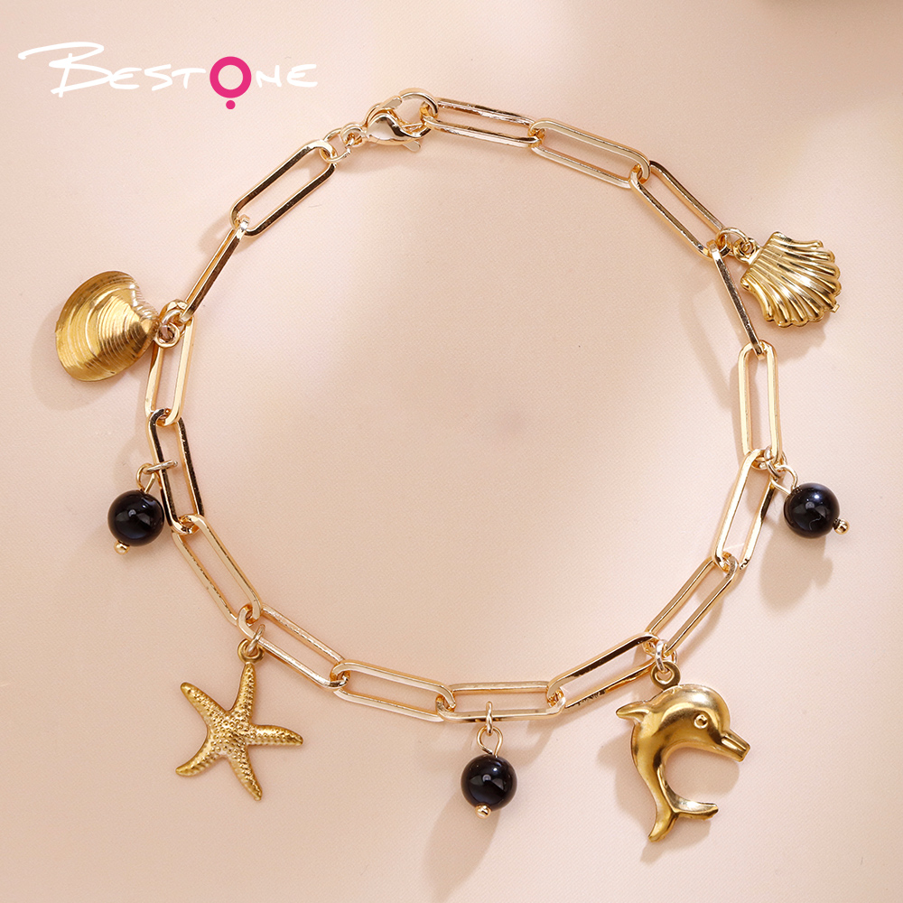 Natural Stone Ocean Charm Bracelet with Stainless Steel Charms