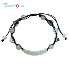 Adjustable Natural Stone Beaded Bracelet with Metal Cone