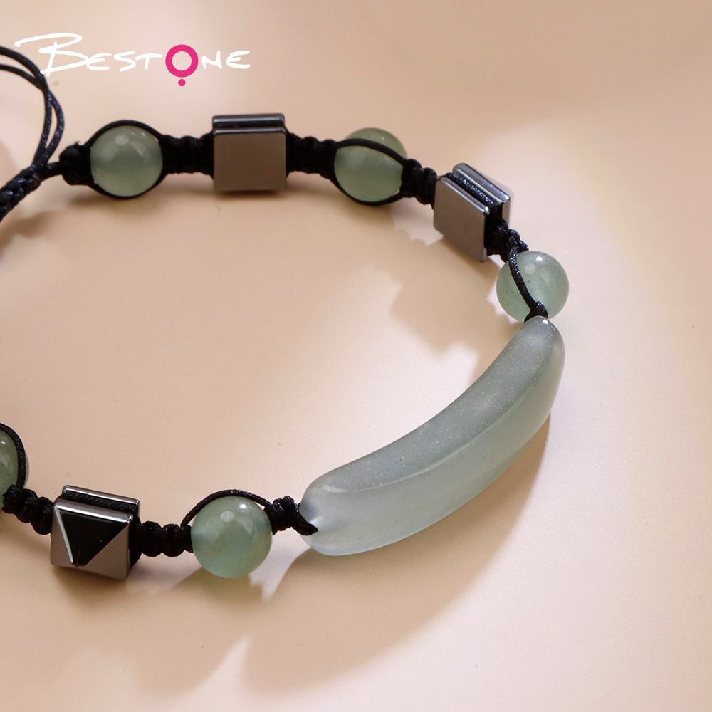 Adjustable Natural Stone Beaded Bracelet with Metal Cone
