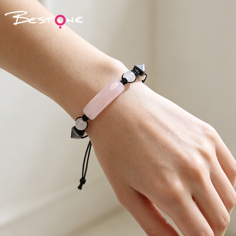 Adjustable Natural Stone Beaded Bracelet with Metal Cone