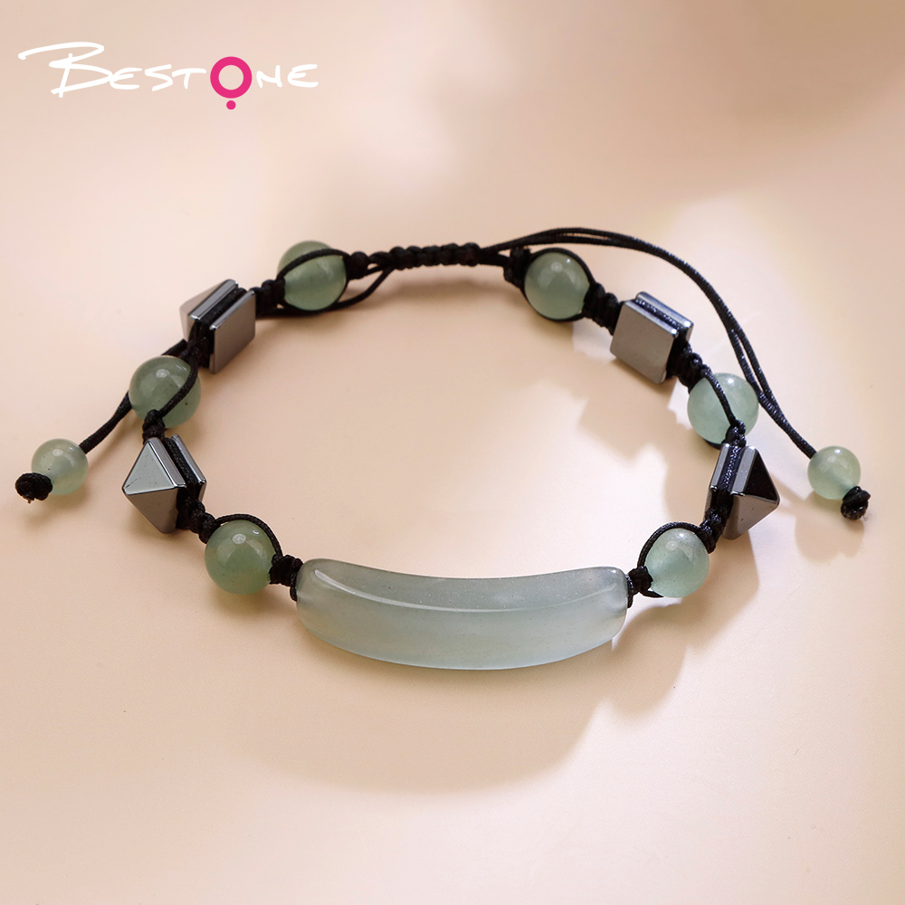 Adjustable Natural Stone Beaded Bracelet with Metal Cone
