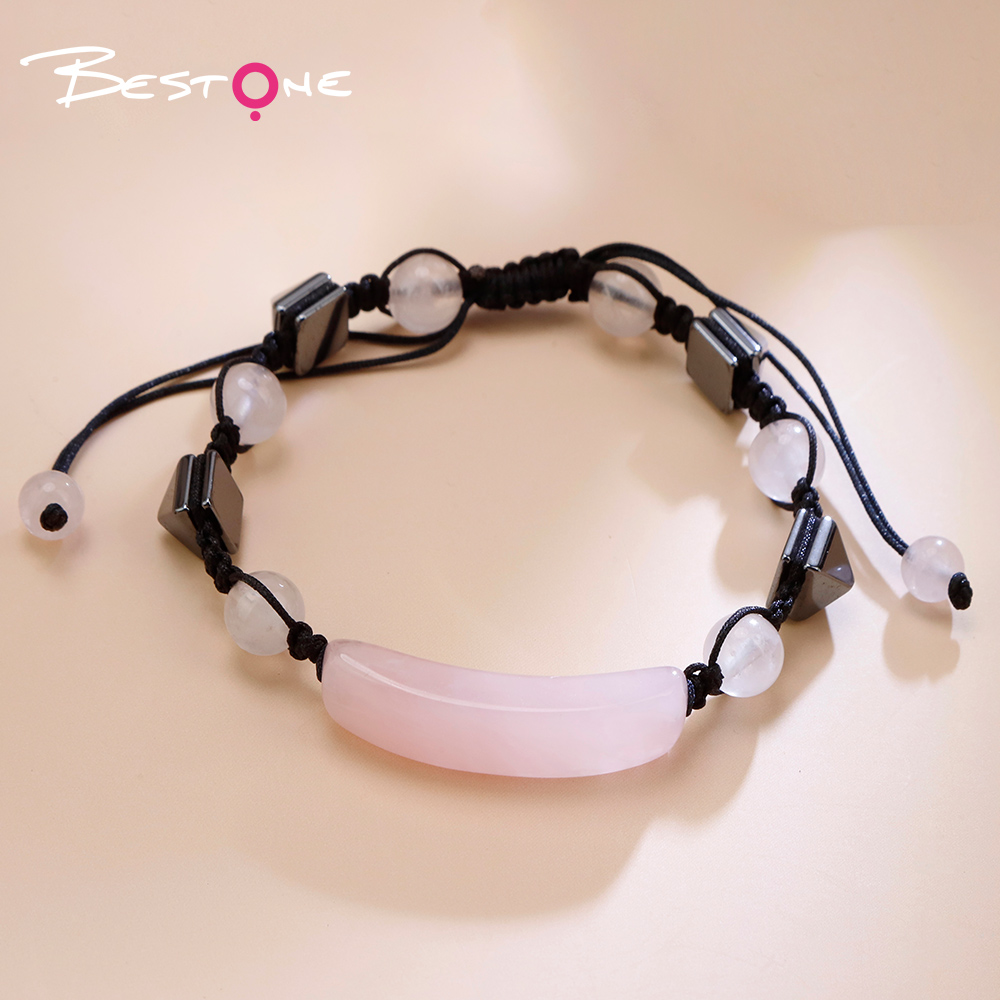 Adjustable Natural Stone Beaded Bracelet with Metal Cone