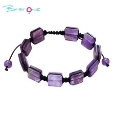 Natural Stone Square Bead Pull-String Bracelet – Adjustable Gemstone Bracelet