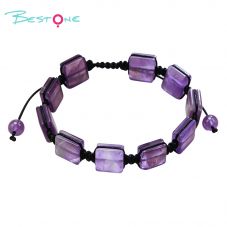 Natural Stone Square Bead Pull-String Bracelet – Adjustable Gemstone Bracelet
