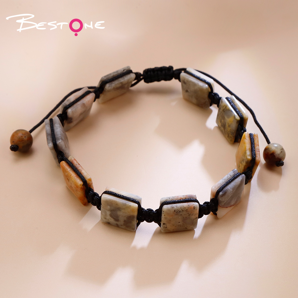 Natural Stone Square Bead Pull-String Bracelet – Adjustable Gemstone Bracelet