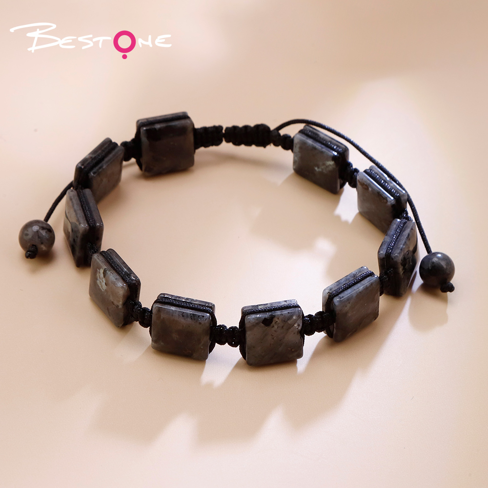 Natural Stone Square Bead Pull-String Bracelet – Adjustable Gemstone Bracelet