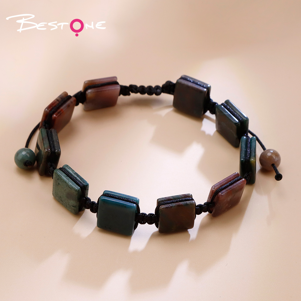 Natural Stone Square Bead Pull-String Bracelet – Adjustable Gemstone Bracelet