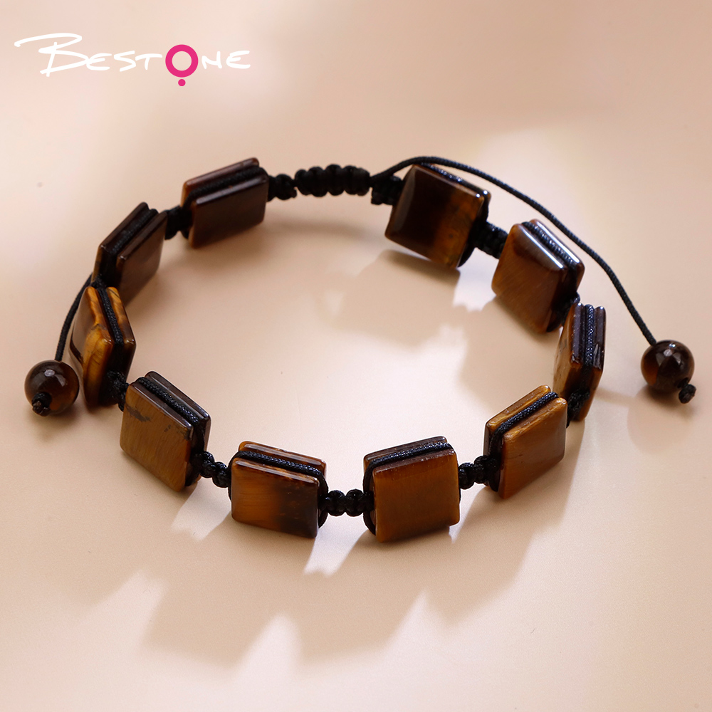 Natural Stone Square Bead Pull-String Bracelet – Adjustable Gemstone Bracelet