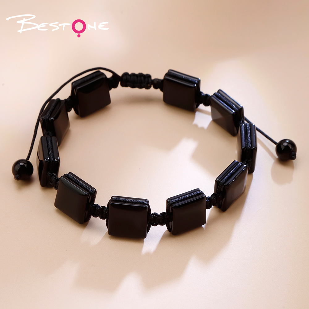 Natural Stone Square Bead Pull-String Bracelet – Adjustable Gemstone Bracelet