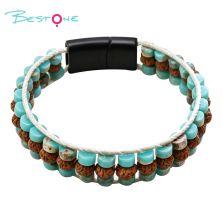 Natural Stone and Wood Bead Bracelet with Toggle Clasp