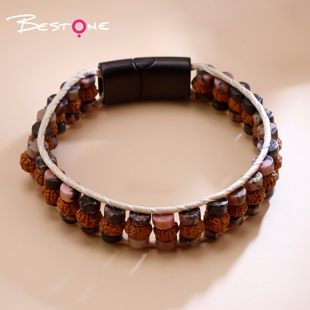 Natural Stone and Wood Bead Bracelet with Toggle Clasp