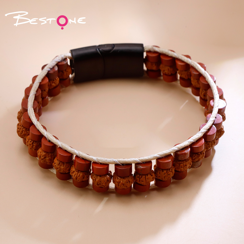 Natural Stone and Wood Bead Bracelet with Toggle Clasp