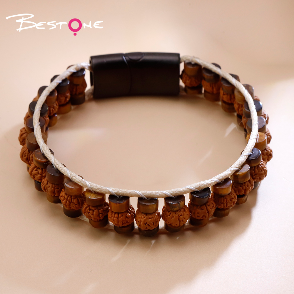 Natural Stone and Wood Bead Bracelet with Toggle Clasp