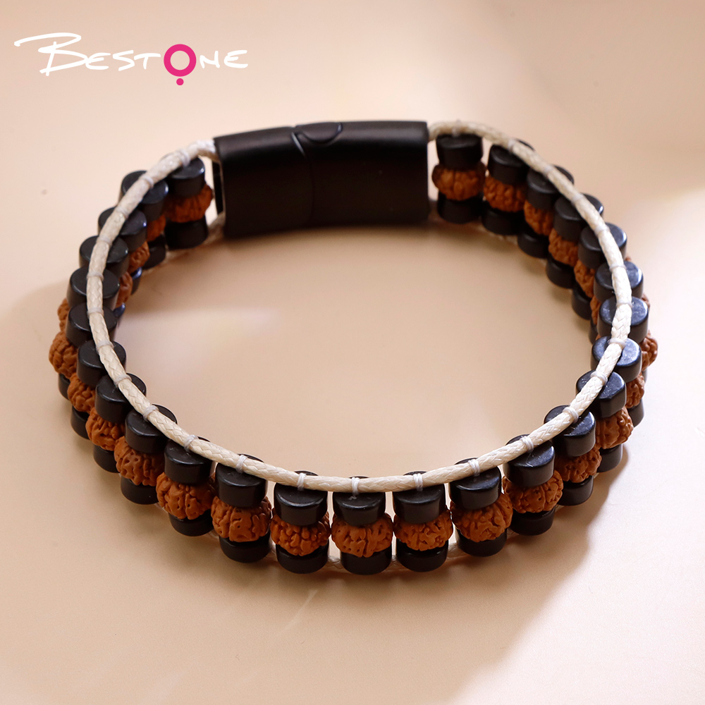 Natural Stone and Wood Bead Bracelet with Toggle Clasp