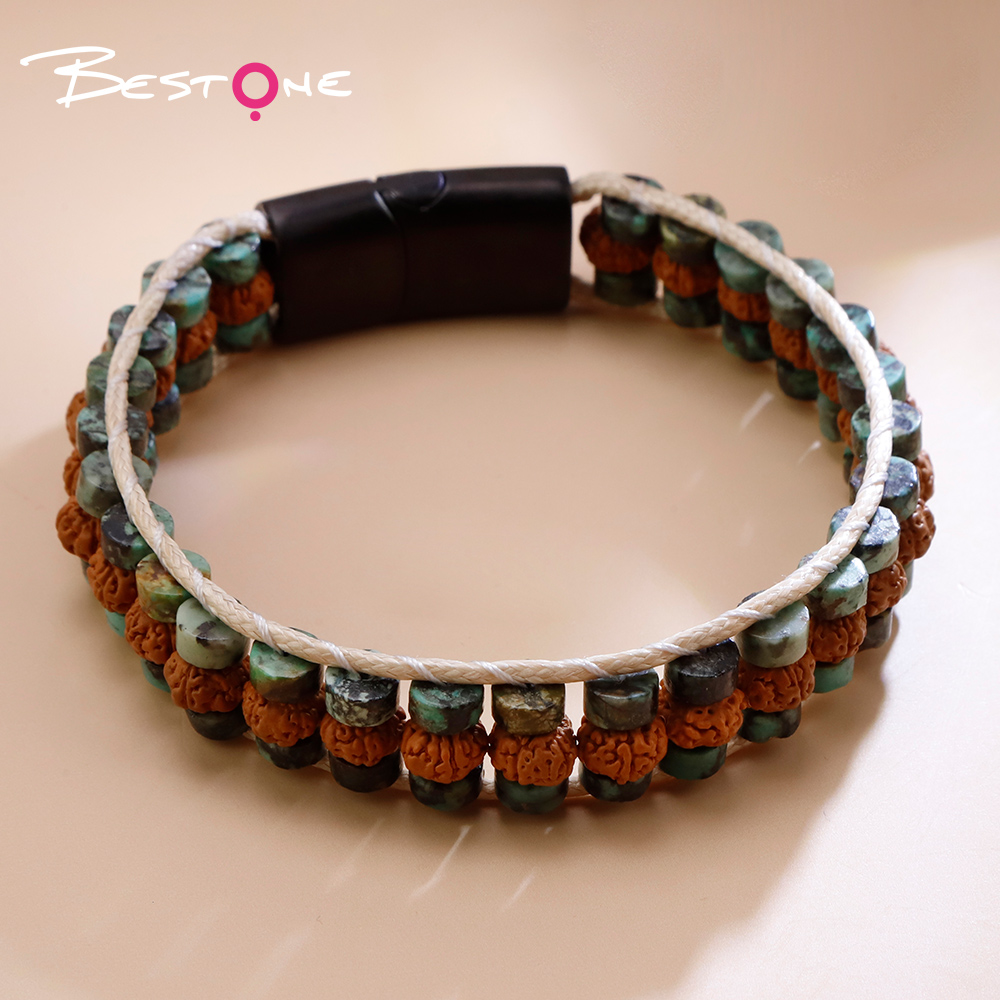 Natural Stone and Wood Bead Bracelet with Toggle Clasp
